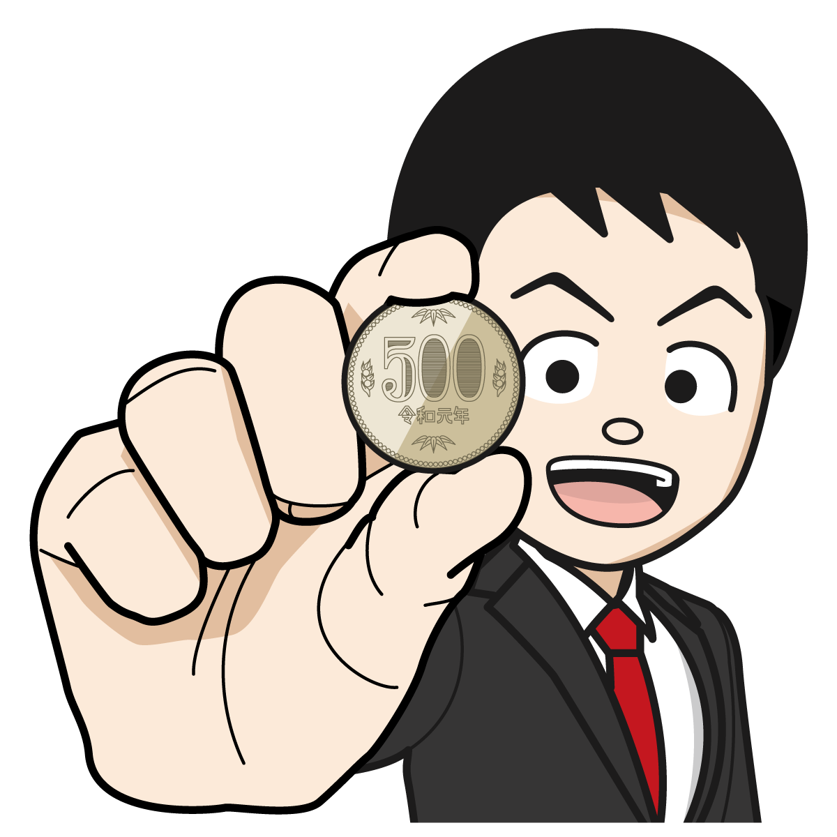 500円を持つサラリーマン 銀行員 公務員 男 Item 15 イラスト Mido Kichi
