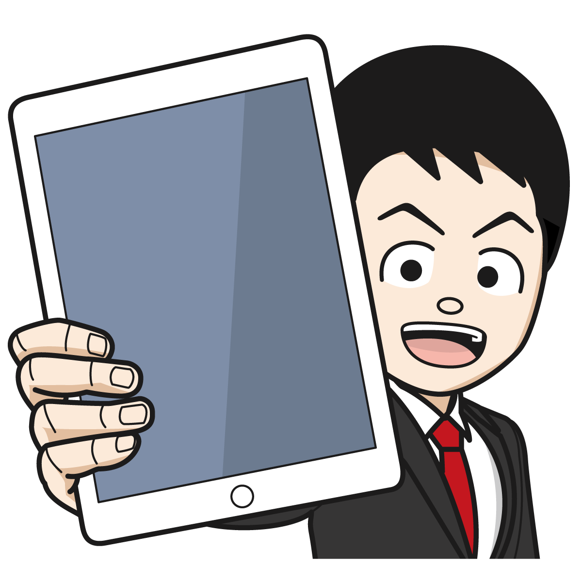 タブレット・iPadをかざすサラリーマン（男）_02_イラスト