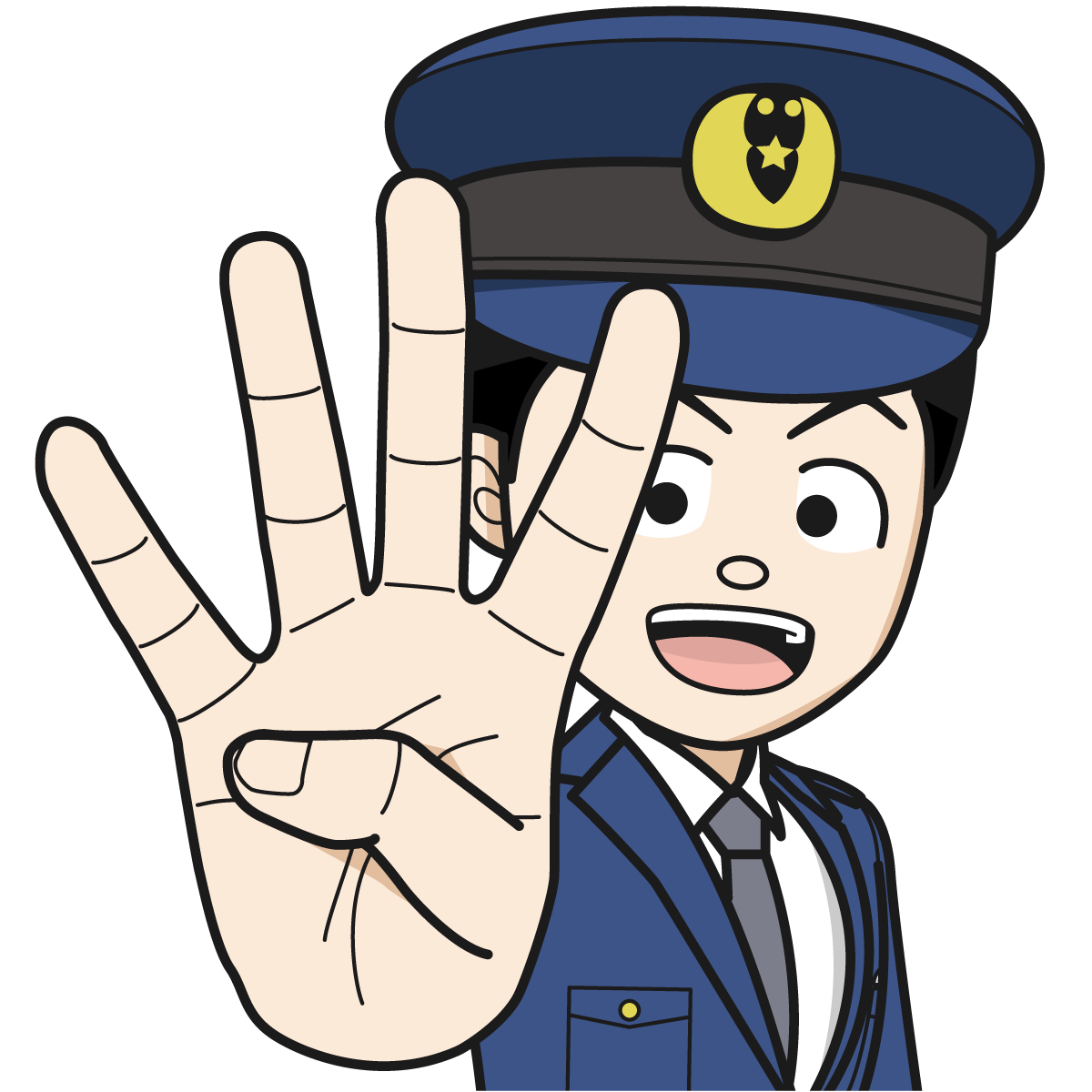 指で「4」を作る警察官（男）19_hand_イラスト