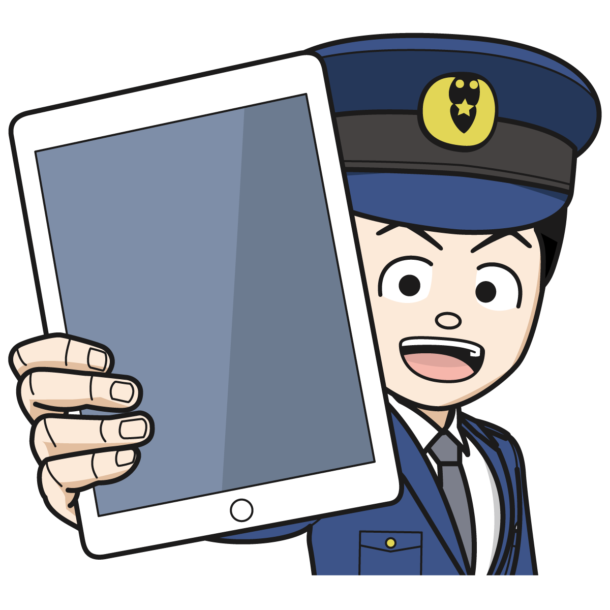 タブレット・iPadをかざす警察官（男）02_イラスト