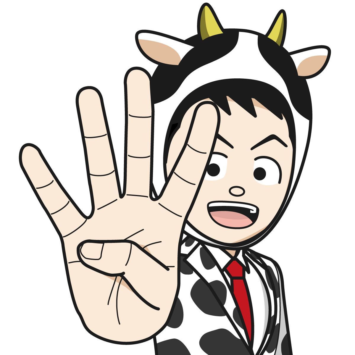 指で 4 を作る牛のコスプレをした男性19 Hand イラスト Mido Kichi