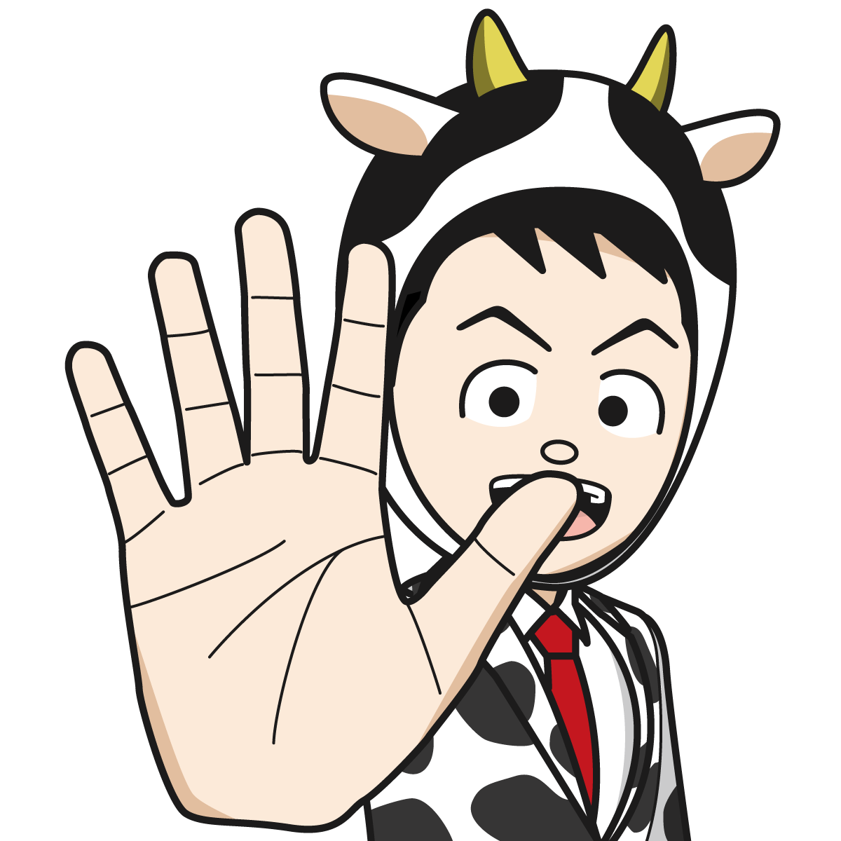 掌を見せる牛のコスプレをした男性hand 03 イラスト Mido Kichi
