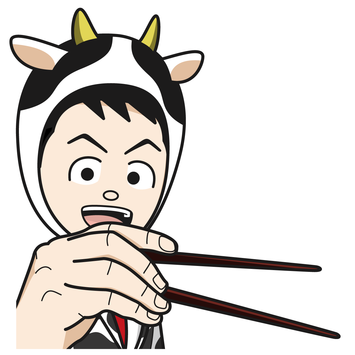 お箸を持つ牛のコスプレをした男性 52 Item イラスト Mido Kichi
