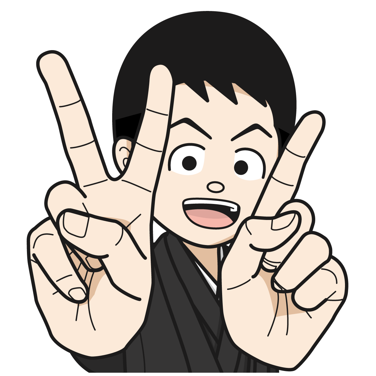 指で 2 と 1 を作り21を示す袴を着た男性17 Mido Kichi