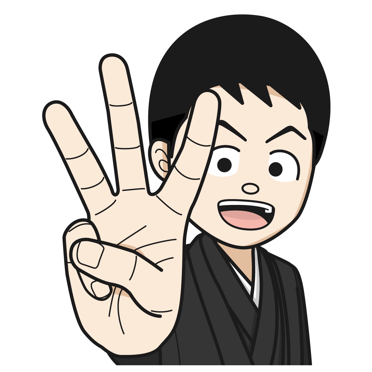 指で「3」を作る袴を着た男性18_hand_イラスト