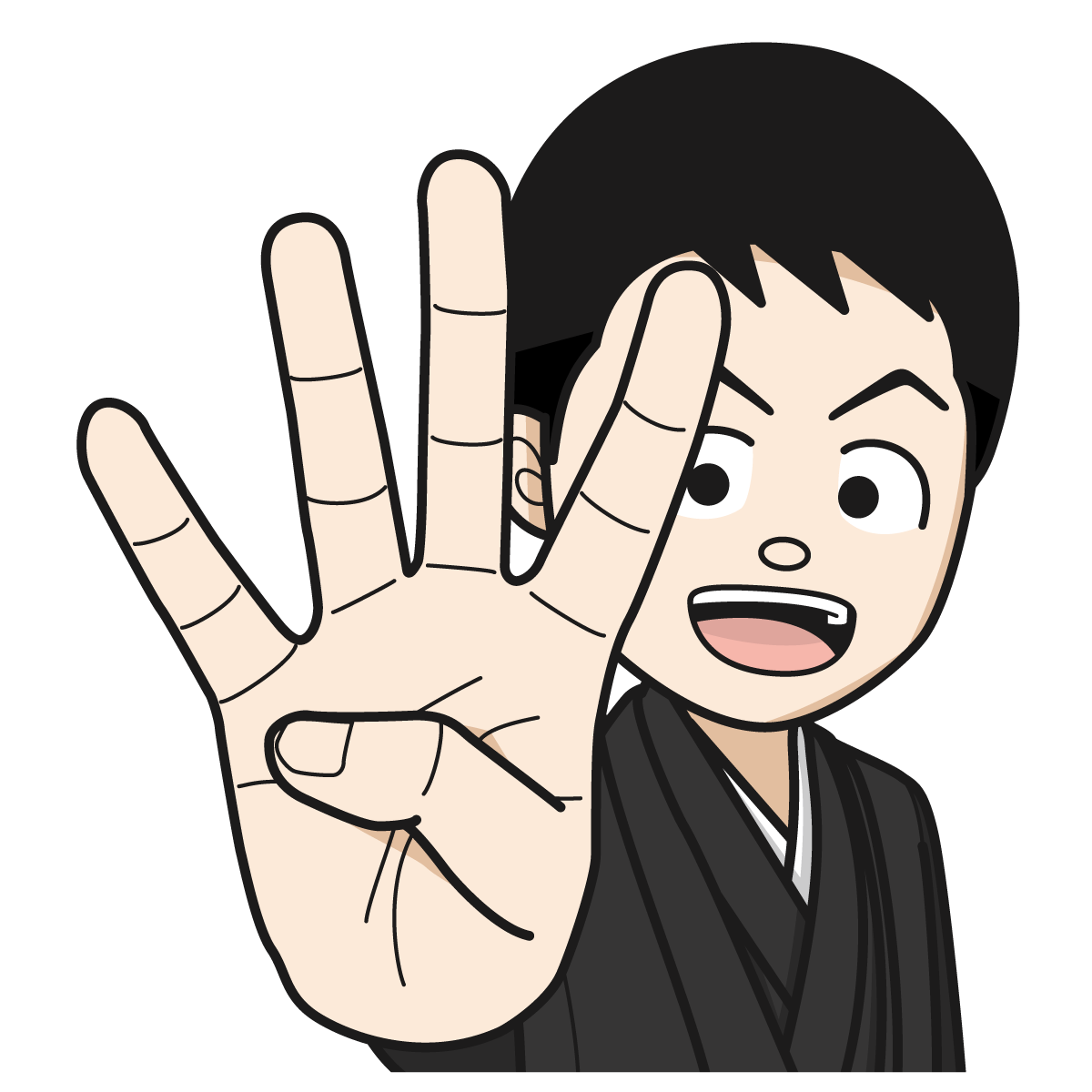指で「4」を作る袴を着た男性19_hand_イラスト