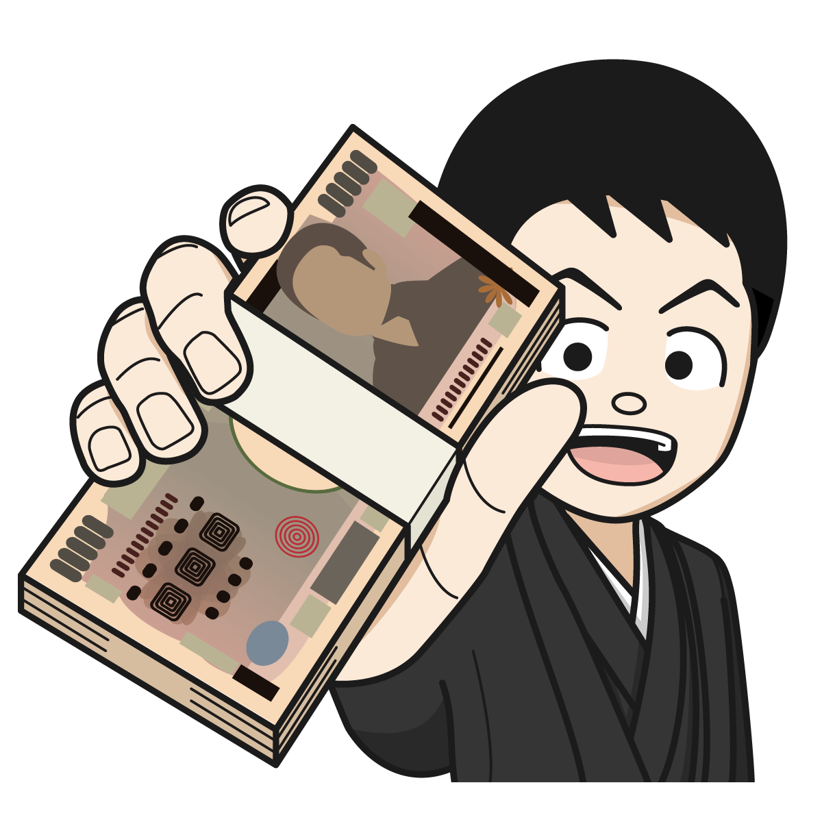 100万円を掲げる袴を着た男性 42 イラスト Mido Kichi