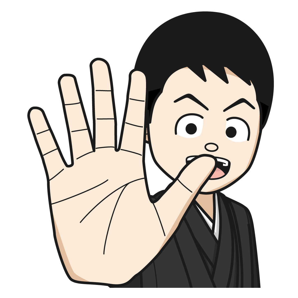 掌を見せる袴を着た男性hand 03 イラスト Mido Kichi