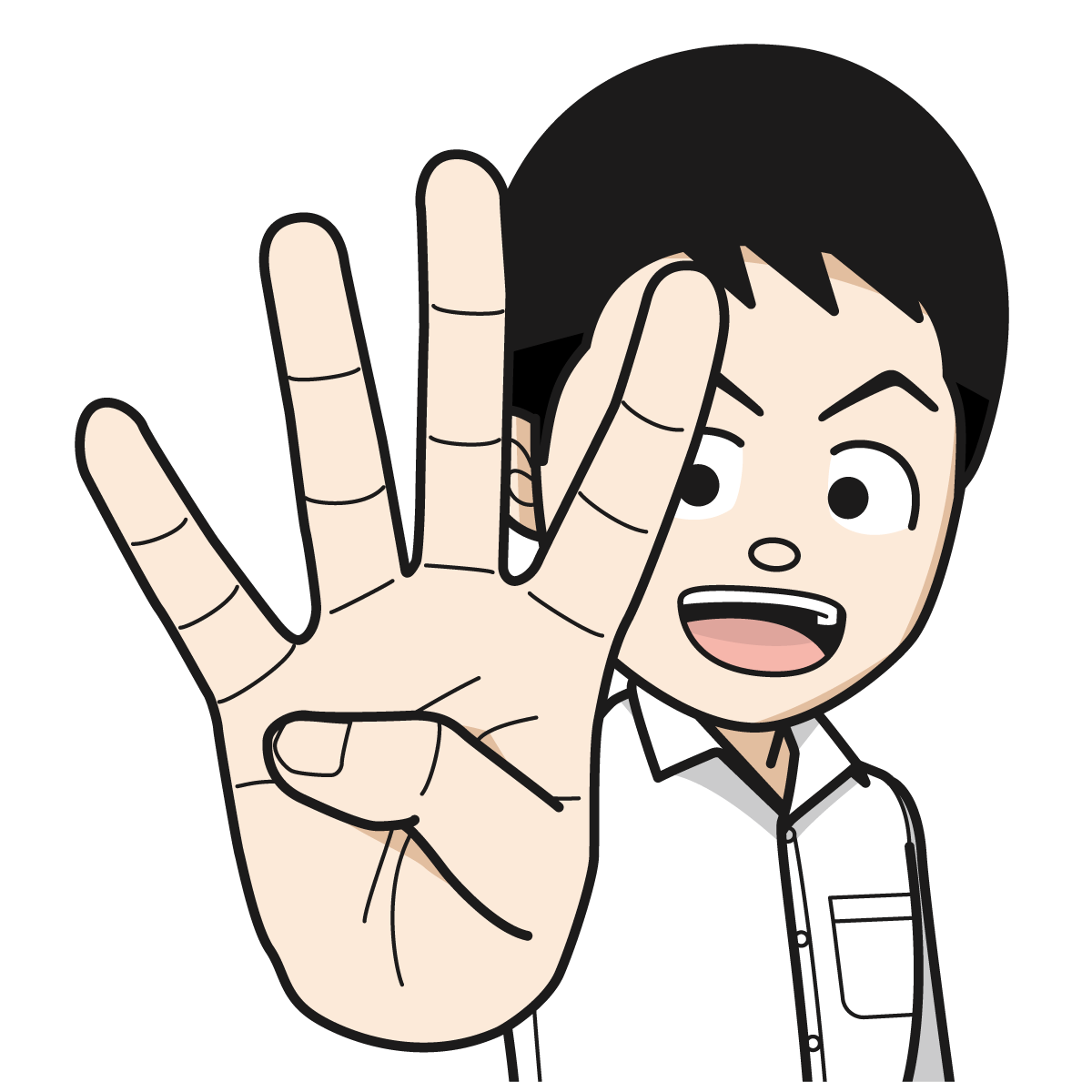 指で 4 を作るシャツを着た男性hand 19 イラスト Mido Kichi