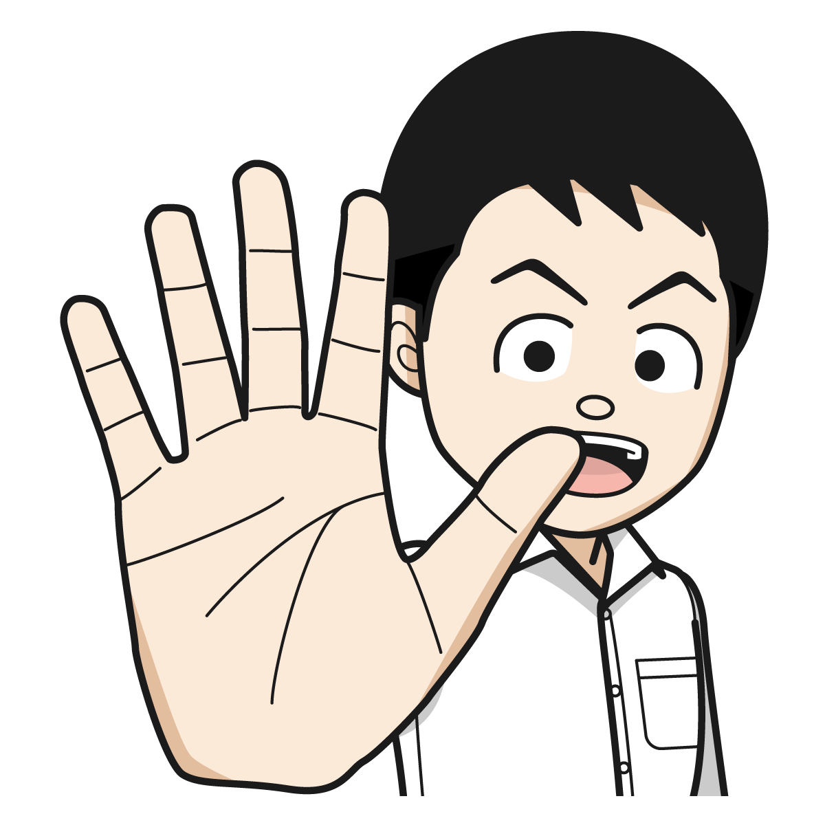 掌を見せるシャツを着た男性hand 03 イラスト Mido Kichi