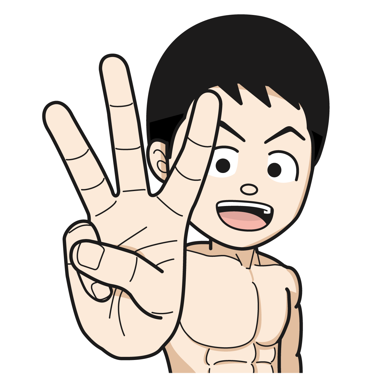 指で 3 を作るマッチョな裸姿の男性hand 18 イラスト Mido Kichi