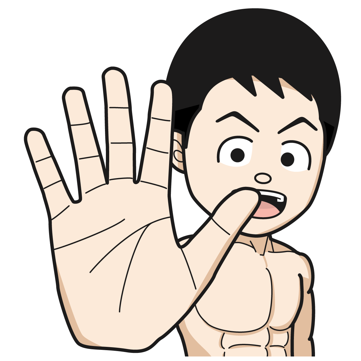 掌を見せるマッチョな裸姿の男性hand 03 イラスト Mido Kichi
